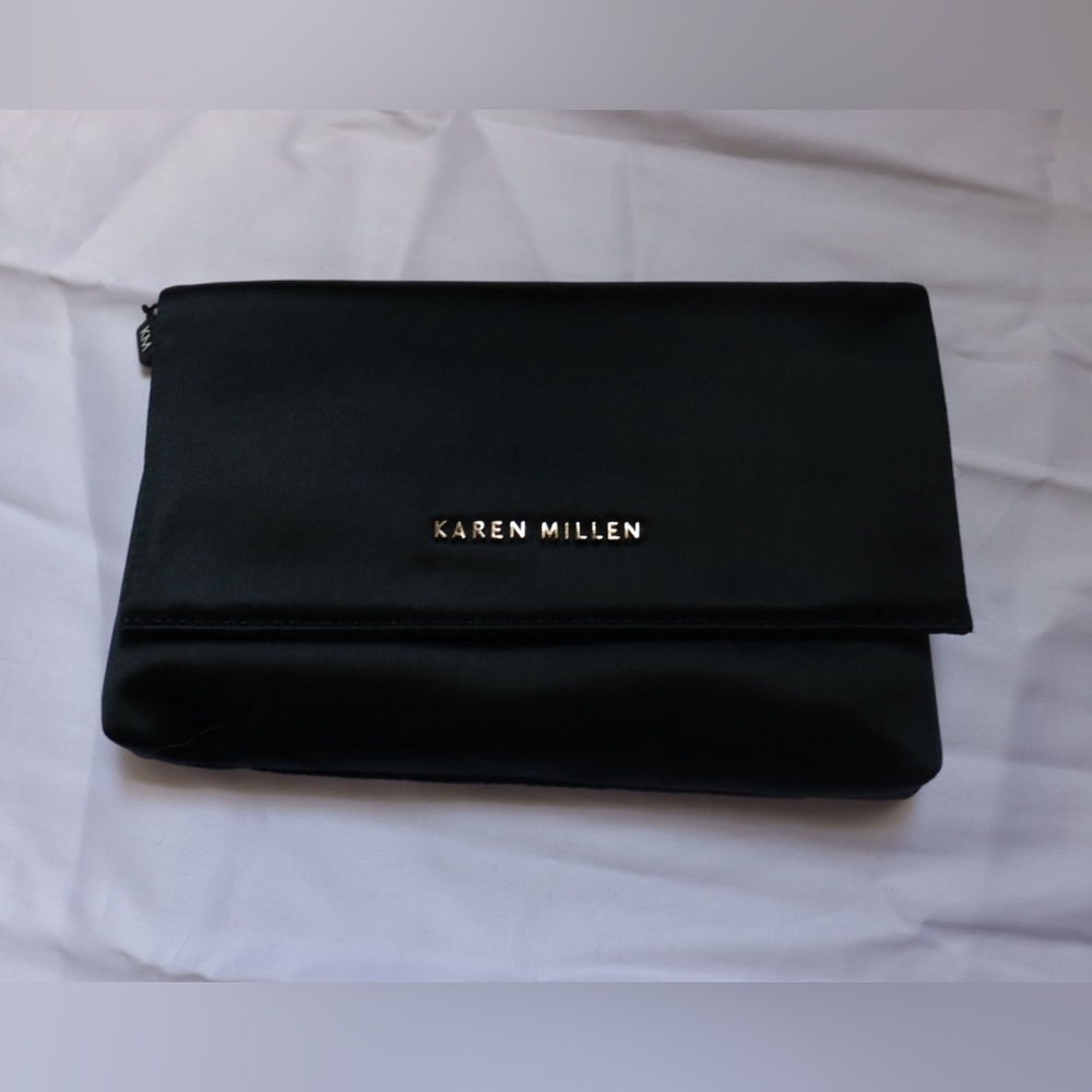 NWT Karen Millen Black Satin Clutch